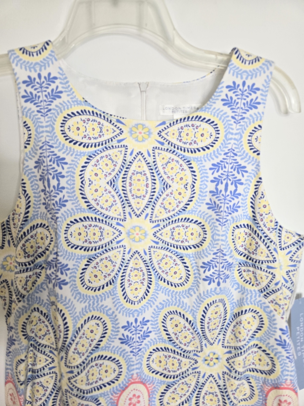 NWT London Times Womens Floral Shift Dress Blue Pastel Yellow Sleeveless 12P - Picture 2 of 11
